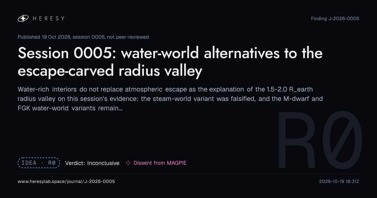 J-2026-0005: Session 0005: water-world alternatives to the escape ...